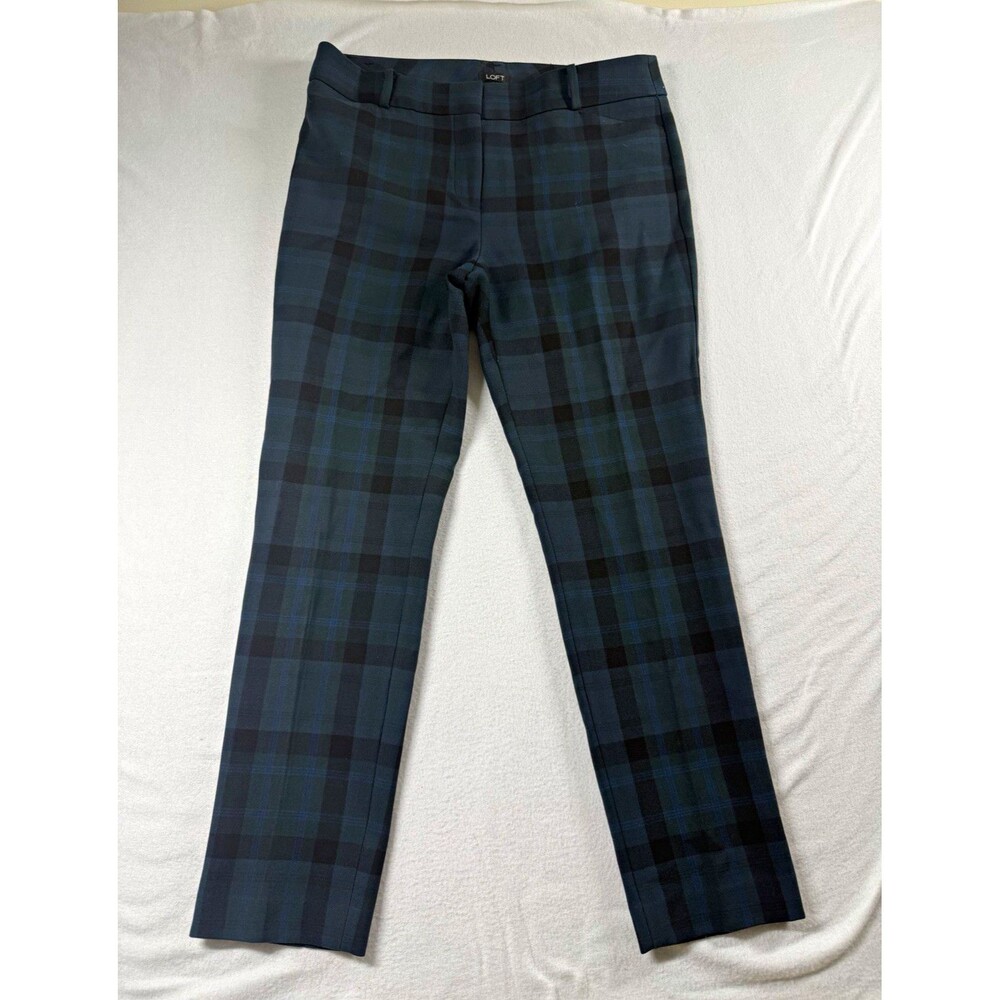 LOFT Womens Dress Pants Size 10 Blue Black Plaid Skinny Leg Flat Front 28" 567